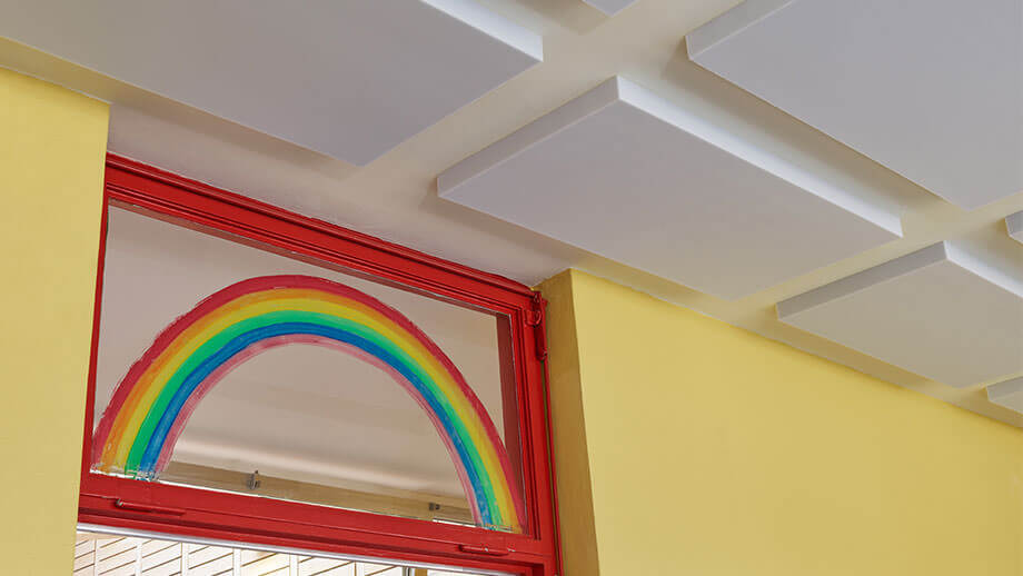 Sound absorbers on the ceiling of a kindergarten