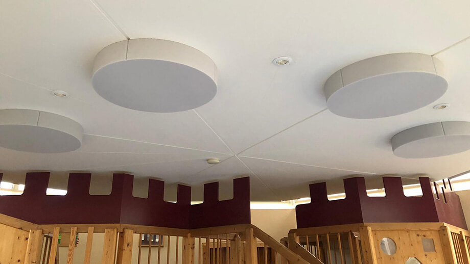 Sound absorbers on the ceiling of a kindergarten